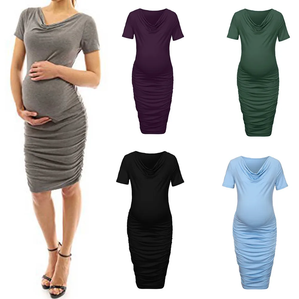 Беременность платье Для женщин завернуто в однотонное из гофрированной ткани с