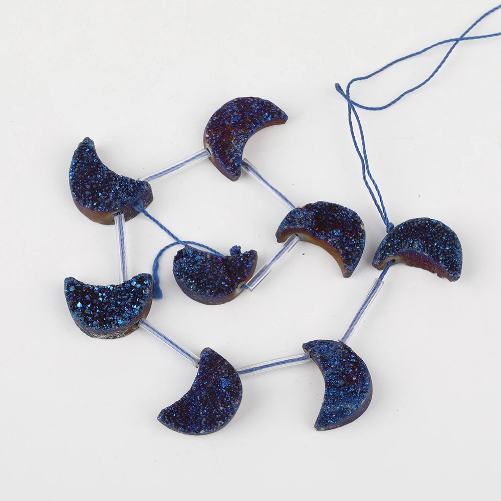 Прибл. 8 шт./Нитки сверху бусины подвески в форме Луны голубой титановый друз