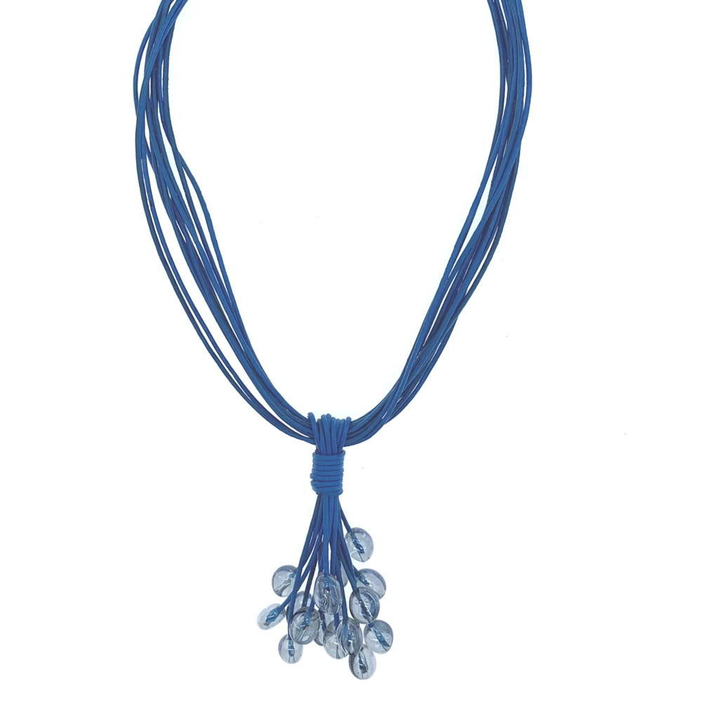 

Irregular Nugget Oval Blue Quartz Cluster Pendant Necklace with Blue Leather for Women Gifts 18 Inch