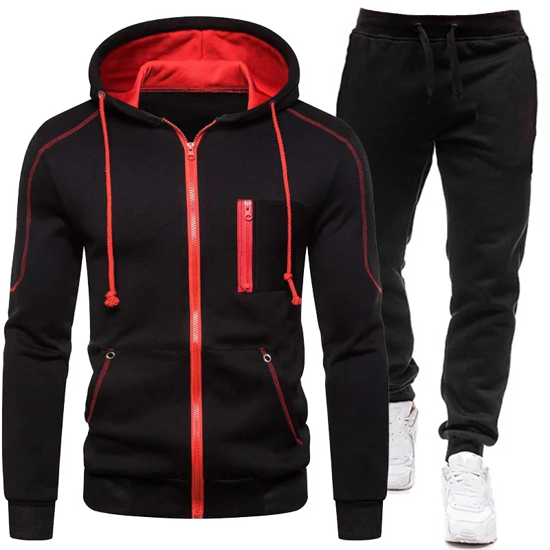 2021 New Men's Tracksuit Sports Hoodie Zipper Warm Casual Sports Suit, Fitness Sportswear Jacket Set 2-piece Suit for Men