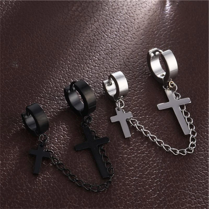 

1pc Trendy Stainless Steel Wire Chain Cross Ear Cuff For Women Men Jewelry Statement Clip on Earrings Earcuff Piercing Brincos