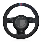 Чехол рулевого колеса автомобиля DIY Нескользящая черная натуральная кожа замша для Audi A3 A4 A5 A6 A7 Allroad RS 7 2014-2015 S6