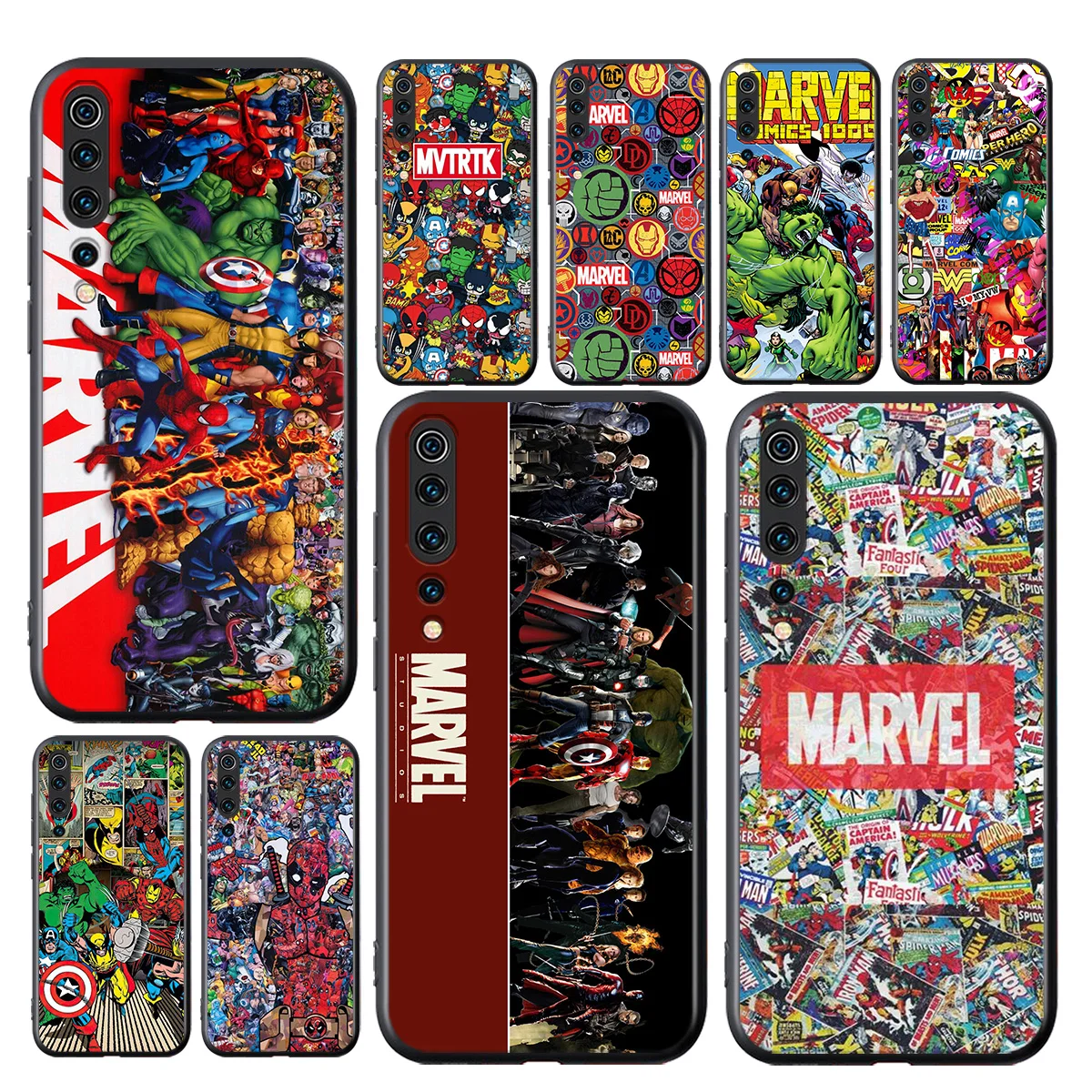 

Phone Case For Xiaomi Mi 11i 11 10T 10i 9T 9 A3 8 Note 10 Ultra Lite Pro 5G CC9 SE Marvel sticker Black Soft Cover
