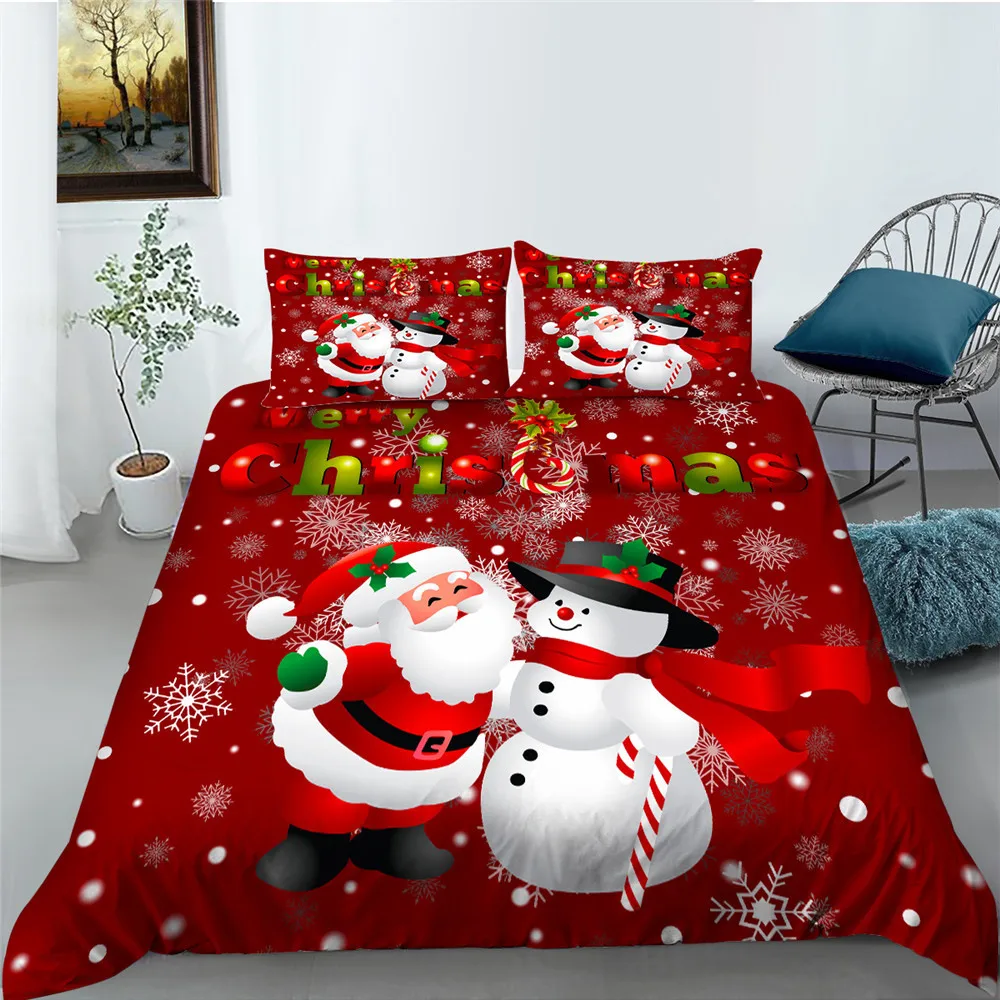 

Красная домашняя одежда для кровати, модный роскошный комплект постельного белья с принтом снеговика и Санта-Клауса и наволочкой