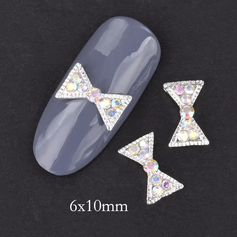 QB007 10pcs 3d bow tie nail decoration accessories silver strass rhinestones AB White diamond glitter metal charms for nails QB007-008 - Цвет: QB007