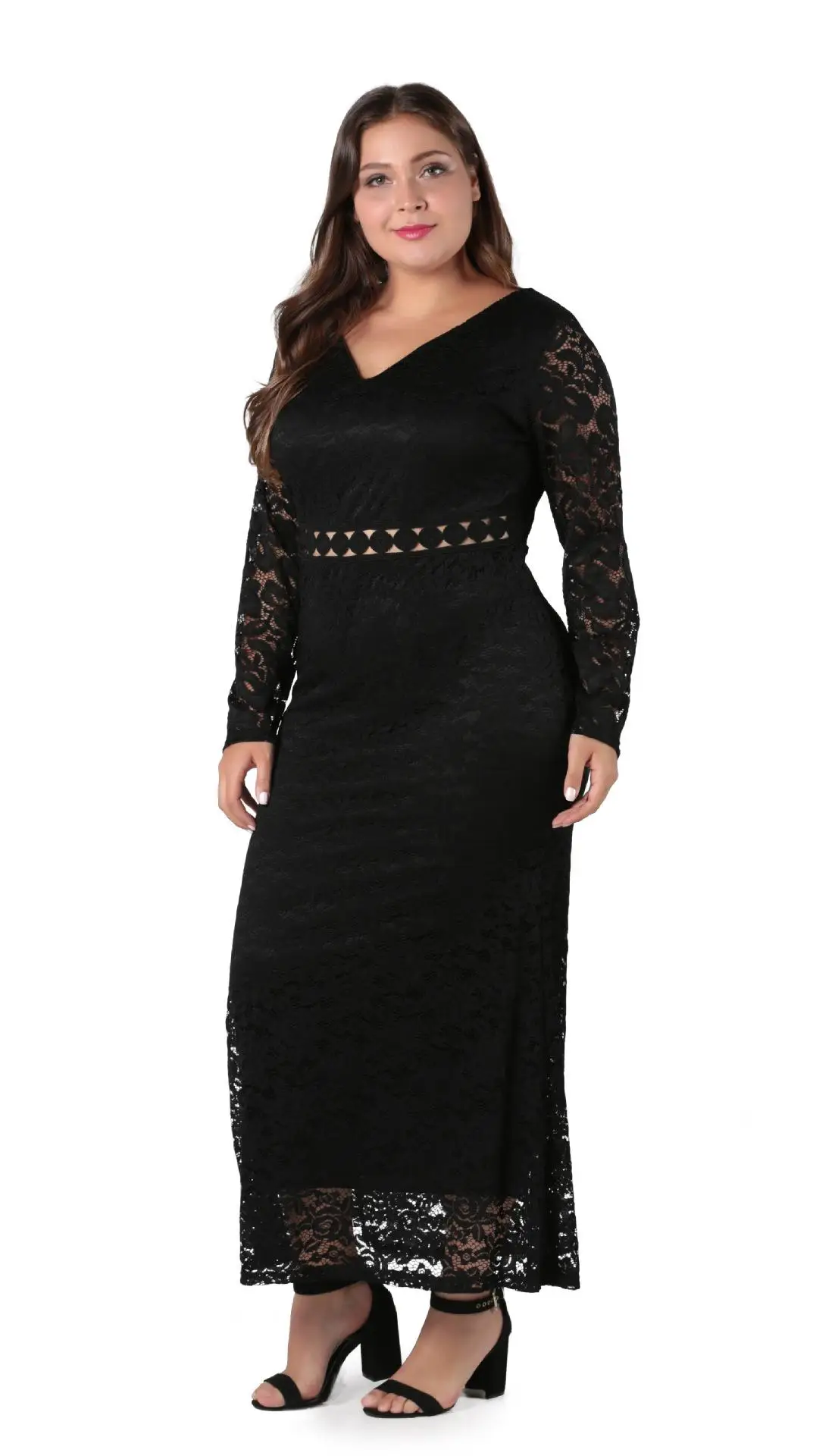 

4xl vintage elegant lace dress winter 2019 big size evening women dress party night bodycon slim long dress plus size maxi dress