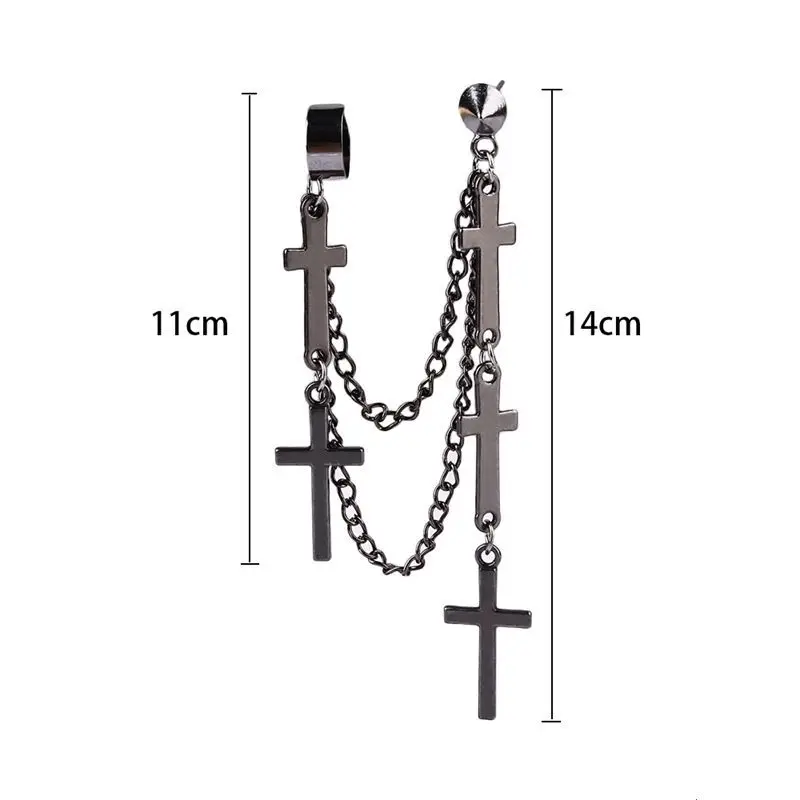 

2021 New Arrival Fashion Retro Black Cross Chain Earring Personality Ladies Women Hip Hop Multi-Layer Men's Earrings Jewelry