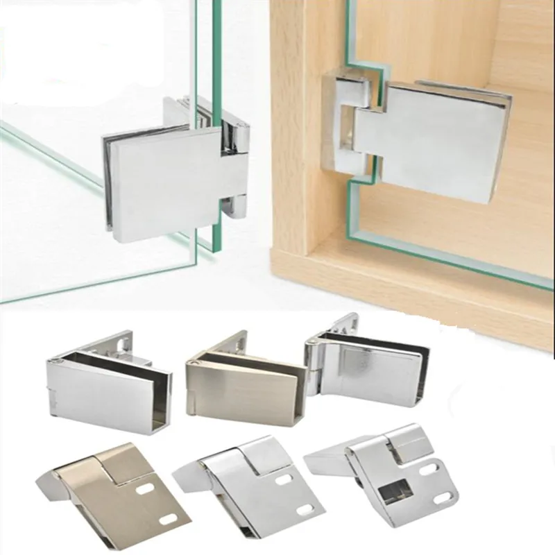 

2pcs/set 90 180 Degree Glass Door Hinges Bilateral Clip Glass Clamp Zinc Cabinet Door Hinge Bathroom Furniture Cupboard