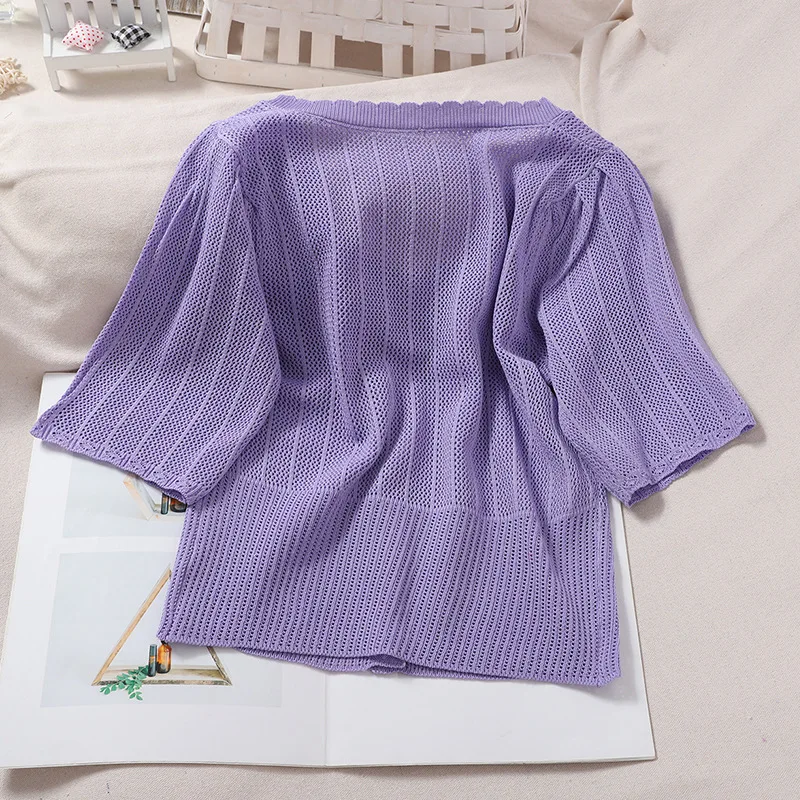 Summer Autumn Sweater Women Cardigan New Fashion Square Collar Short Tops Casual Slim Sweet Single-Breasted Thin Korean |