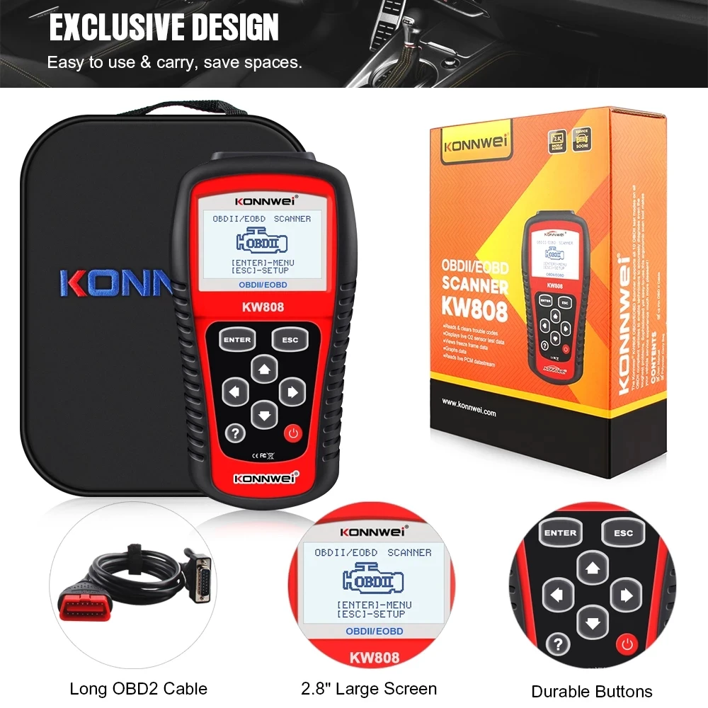 

Professional OBD2 Diagnostic Scanner KW808 Anto Code Reader Check Engine light Tools for CAN All Cars OBD2 Protocols after 1996