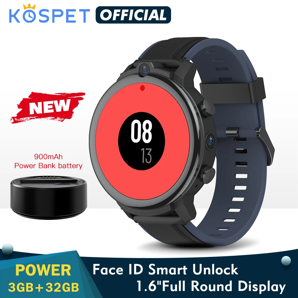 KOSPET POWER мощности 3GB 32GB Смарт часы для Для мужчин 1 6 &quotAndroid 7 900 мАч двойной камеры WI FI