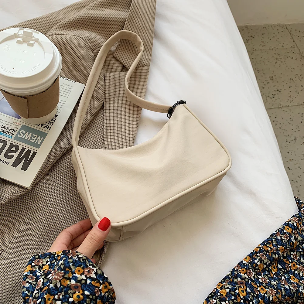 

Soft Nylon Women Underarm Bag Fashion Solid Color Ladies Zipper Shoulder Bags Classic Simple Handbags Tote For 2021 Elegant Lady