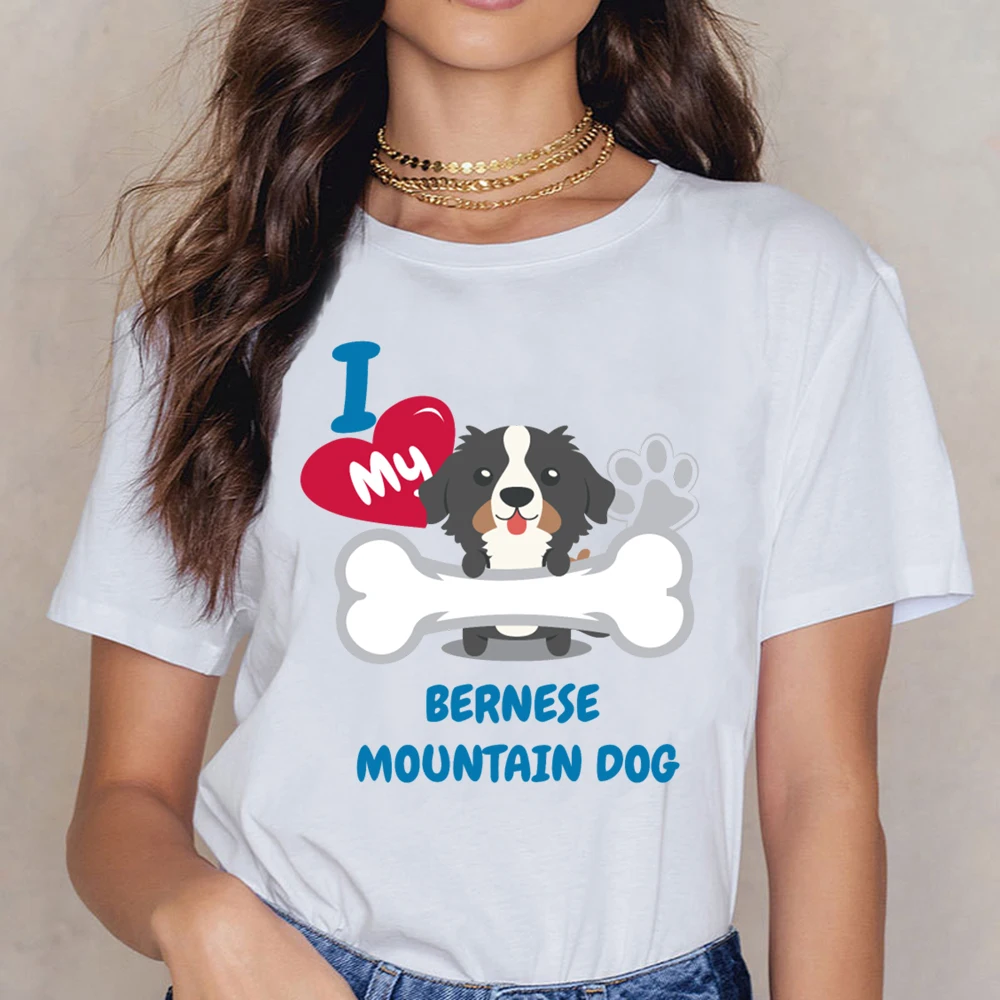 

Топы, футболка для женщин, Бернская горная собака, Женская Органическая повседневная черная короткая женская рубашка