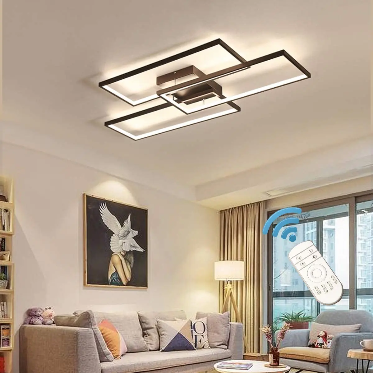 Modern Ceiling Light,,3 Square Acrylic Black LED Chandelier ,Flush Mount Ceiling Light Fixture for Dining Living Room 3000-6500k