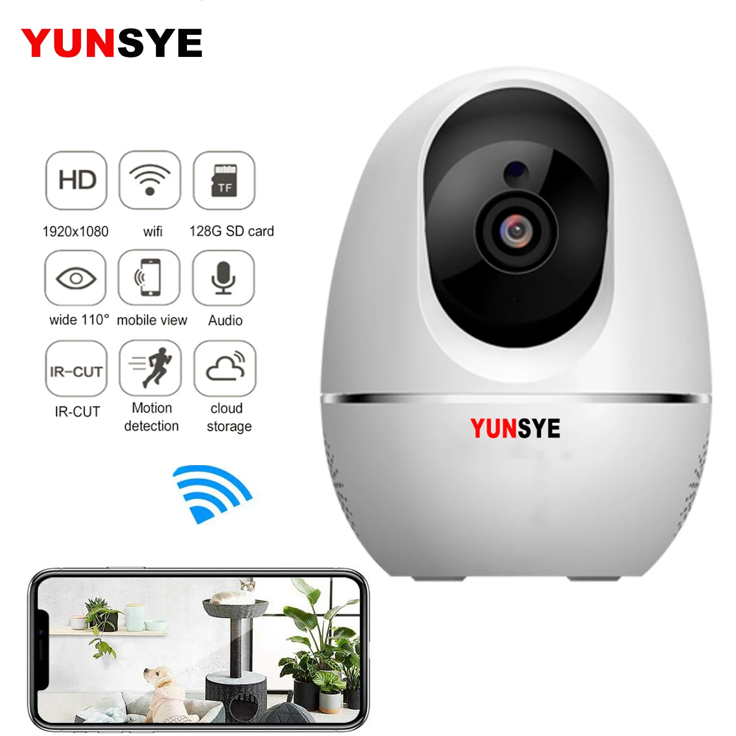 IP-камера YUNSYE 1080P для домашней системы безопасности с автоматическим отслеживанием, беспроводная мини-камера ночного видения CCTV, Wi-Fi камера М... от AliExpress RU&CIS NEW