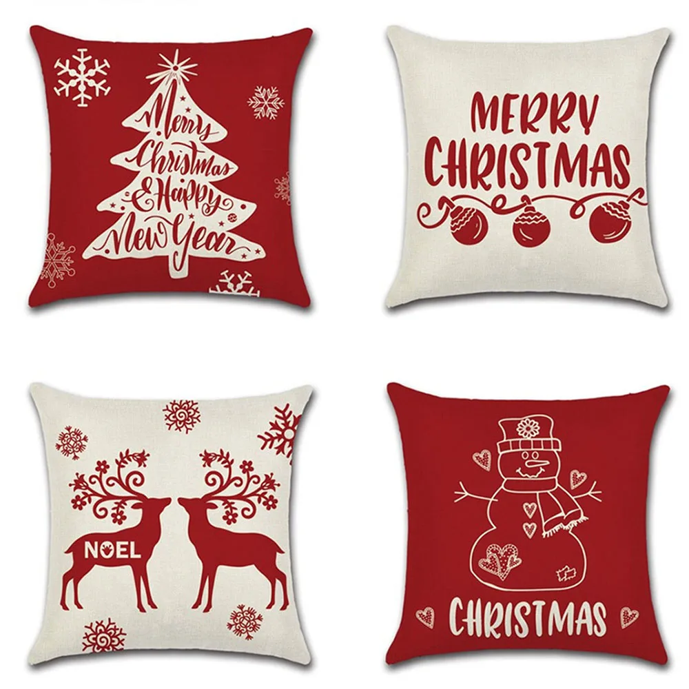 

45*45CM New Christmas Pillowcase Cushion Cover Silhouette Elk Christmas Tree Snowman Snowflake Digital Printing Cushion Cover