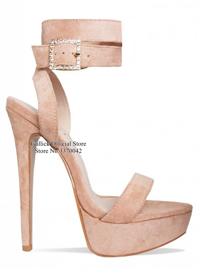 

Fashion Red Suede Lace-up High Platform Sandals Peep Toe Cross Over Ankle Strap Summer Shoes Cut-out Stiletto Heels Sandals