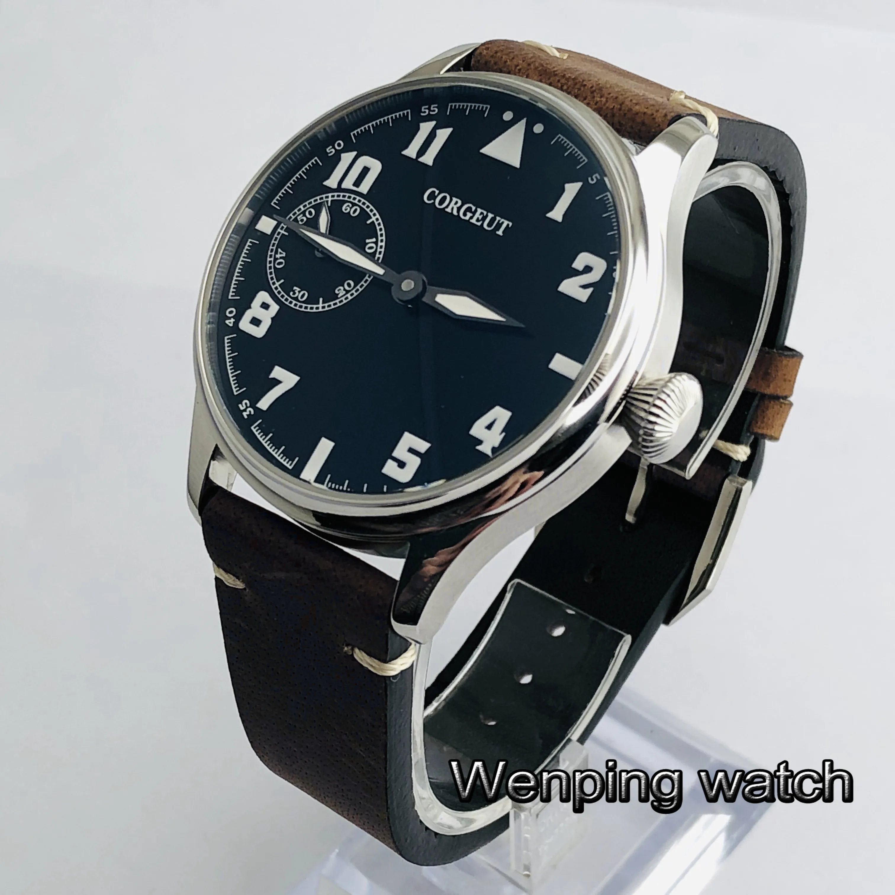 Мужские светящиеся часы с серебристым корпусом и кожаным ремешком 44 мм | Наручные