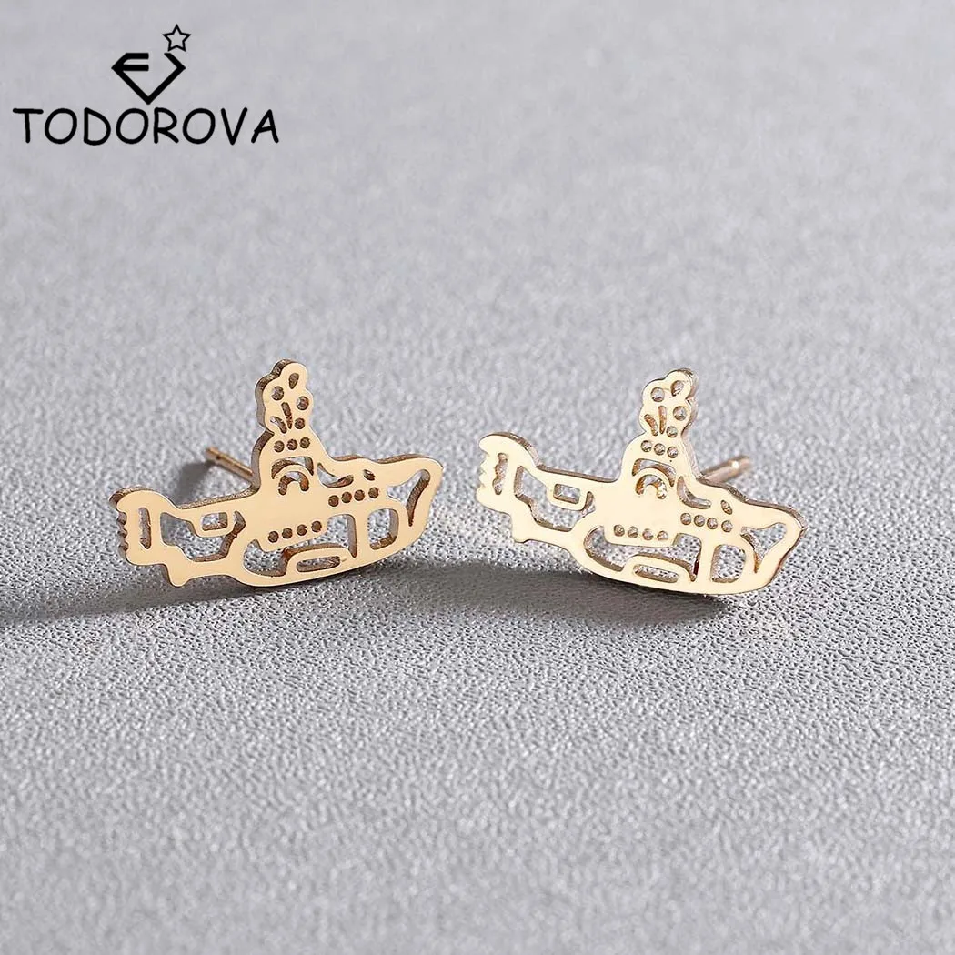 Серьги гвоздики Todorova из нержавеющей стали с морской подводной лодкой для женщин