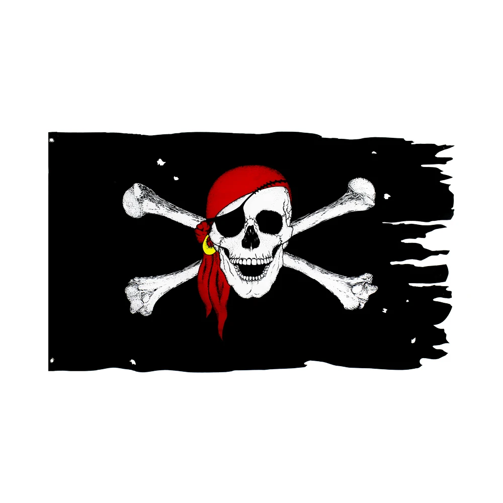 BANDERINA con Calavera 30 x 45 cm cordeles AZ FLAG Bandera Pirata con Bandana Rojo 45x30cm 