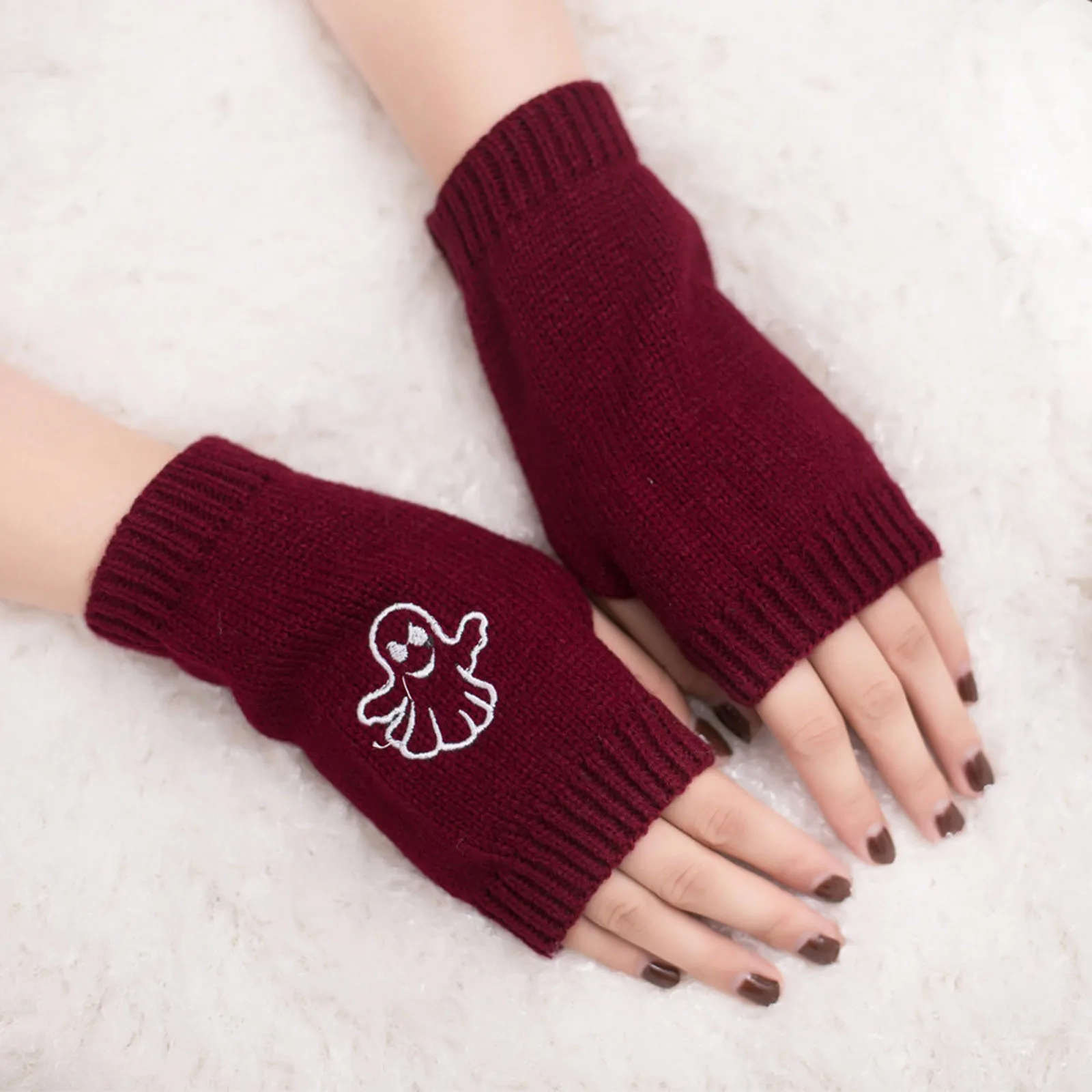 

Knitted Long Hand Gloves Women's Warm Embroidered Winter Gloves Fingerless Gloves For Women Girl Guantes Invierno Mujer Luvas