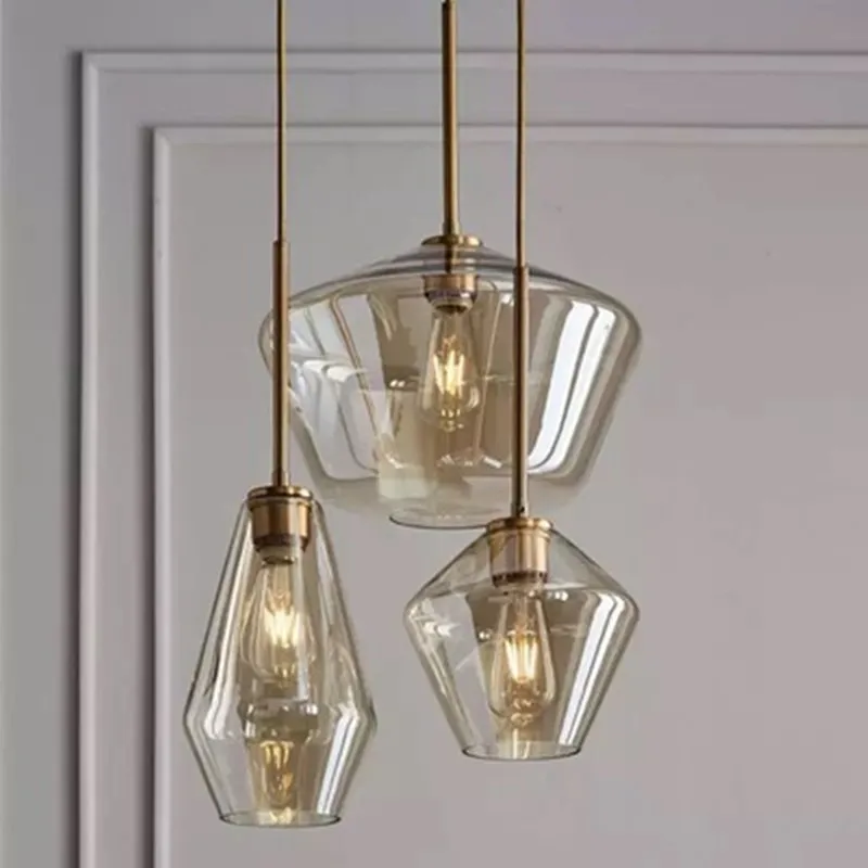 

Post Modern Glass Pendant Light Stainless Steel Diamond Shape Kitchen Hanging Lamp Loft Hanglamp Living Room Pendant Lamp