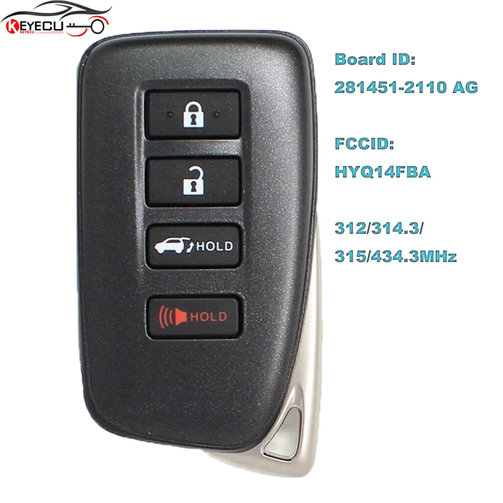 

KEYECU 281451-2110 AG Board SUV HYQ14FBA 312/314MHz 315MHz 433MHz Smart Remote Key Fob for Lexus LX570 NX200t NX300 NX300h