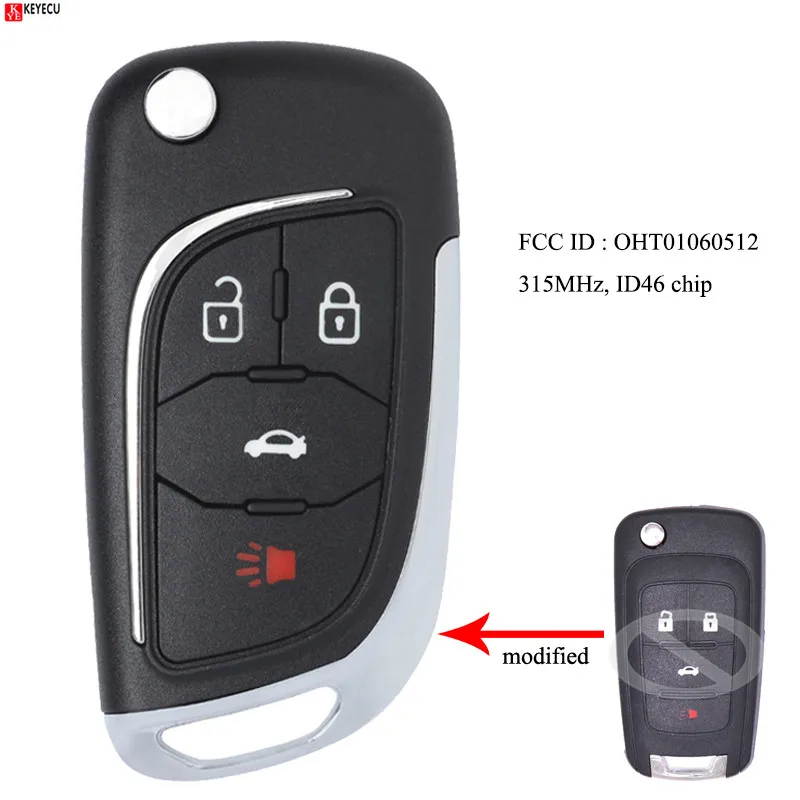Keyecu изменение флип удаленного Управление ключ с 3 + 1/4 кнопки 315 МГц ID46 чип брелок