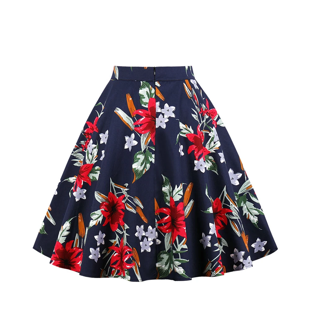 Plus Size Girls A-line Skirts Big Vintage Floral Printing Fashion High Waist Youthful Clothing Women Retro Clothes | Женская одежда