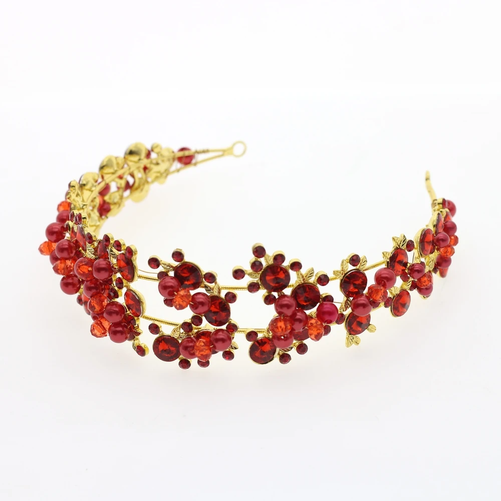 Красная тиара из горного хрусталя корона имитация жемчуга повязка на голову