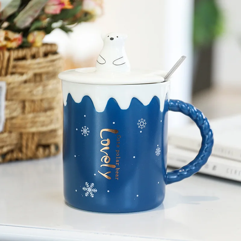 Creative bear ceramic mug cartoon mark cup coffee with lid and spoon | Дом и сад