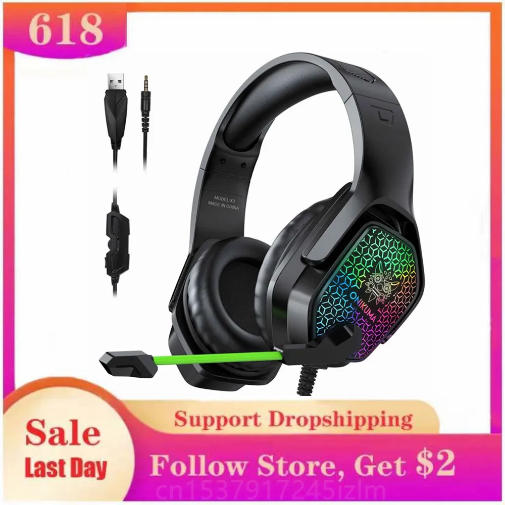 

ONIKUMA X3 Wired Headphones With Microphone Gaming Headsets RGB Lights Noise Cancelling Earphones For PS4 Xbox one Headset Game