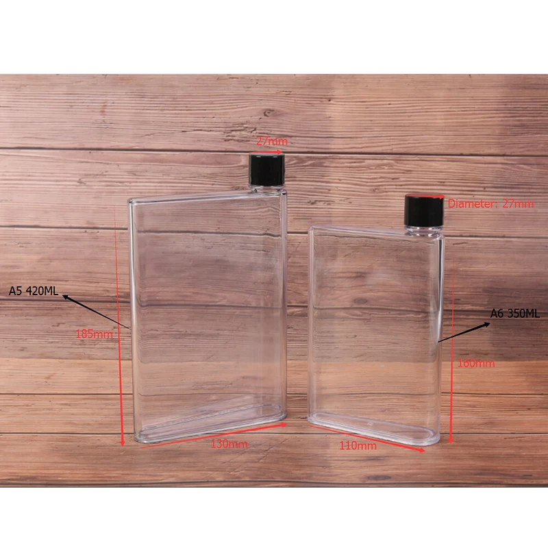 

1 PC Handy Portable Flat Kettle Sport Drinking Water Bottle A5/A6 Notebook Paper Scrub Plastic Creative Cu Water Bottle