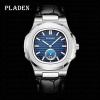 pladen business watches top brand european leather wristwatch casual quartz mens watch new chic luminous hands clock gift 2022