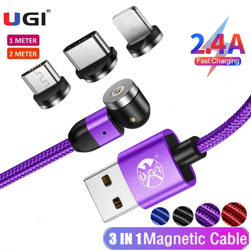 

UGI 3 in 1 2.4A Fast Charging 540 Magnetic Cable For IOS Type C USB C Cable Micro USB Cable Mobile Phone Accessories For Samsung