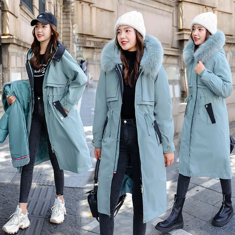 2021 Women Loose Puffer Parkas Ladies Oversize Outwear Winter New Fur Collar Long Padded Jacket Thick Hooded Cotton Padded Coats
