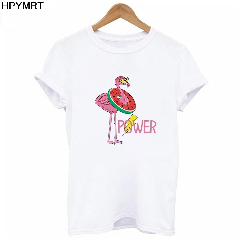 

New Summer Fashion Women T Shirt Flamingo Power Print Vogue T-shirt Female Harajuku Tops Ladies Tee Shirts Fun Graphics Clothing