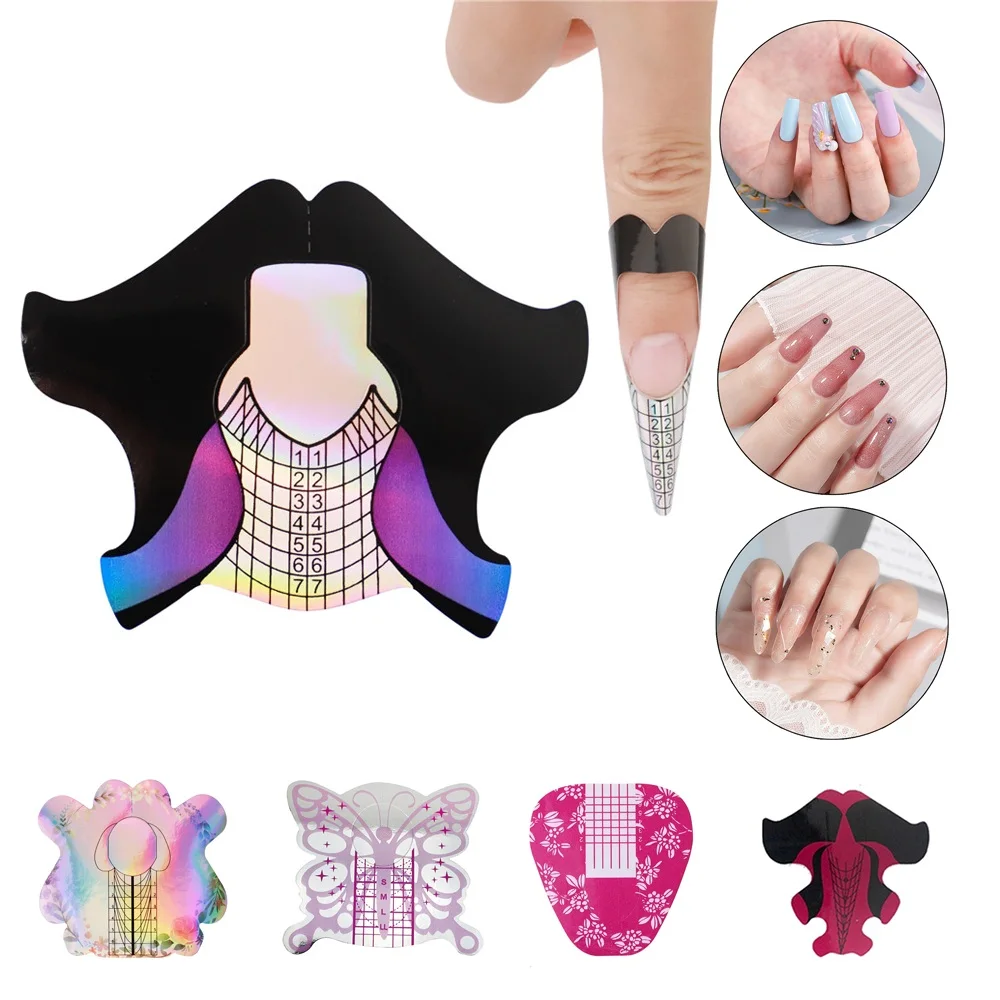 

200pcs Nail Form Stickers Guide Self Adhesive Gel Nail Extension UV Gel Tips Extension Builder Form Square Stiletto Fish Shape