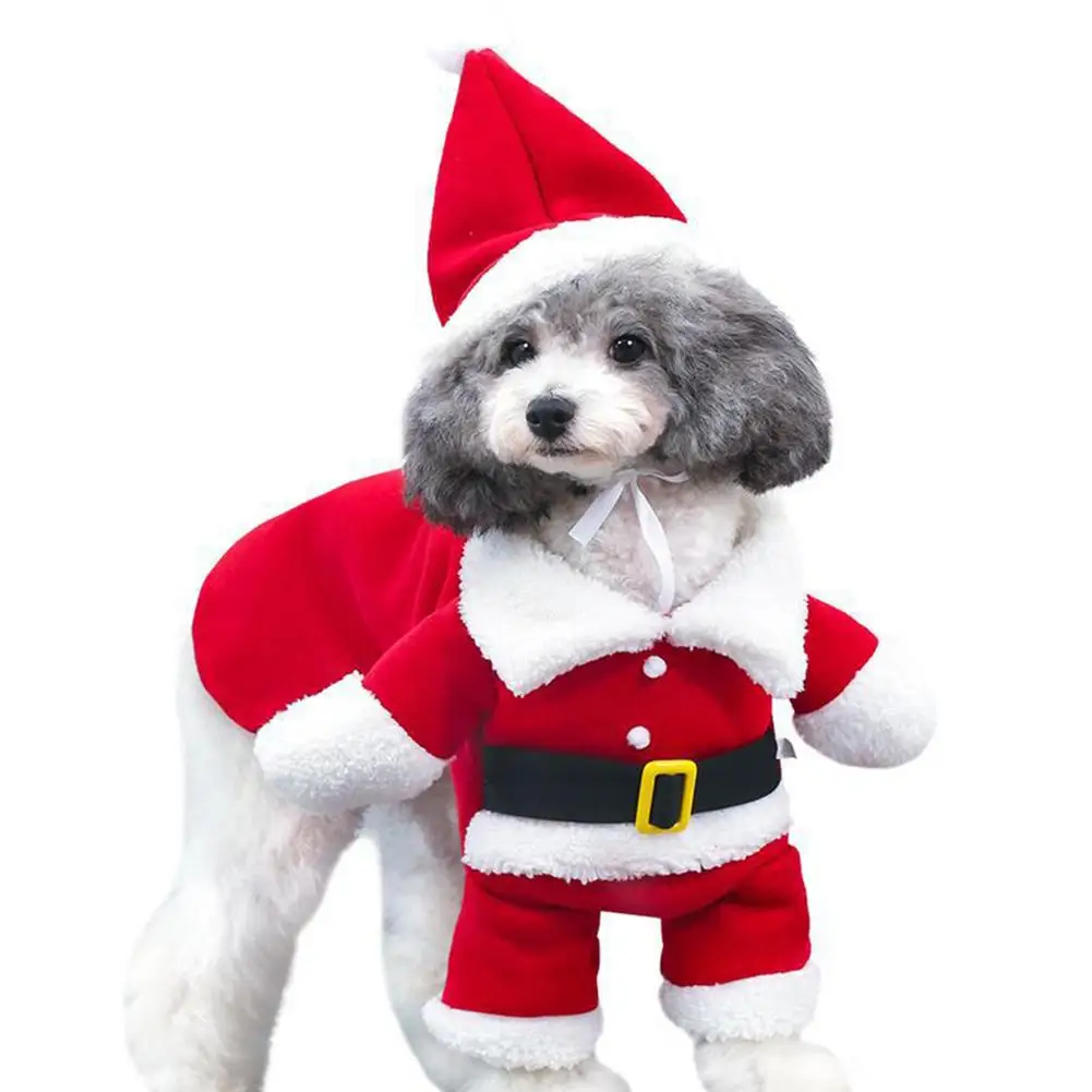 

Рождественская Одежда для собак, Рождественский костюм для домашних животных, зимняя одежда для собак и кошек с рождественской шапкой на Ро...