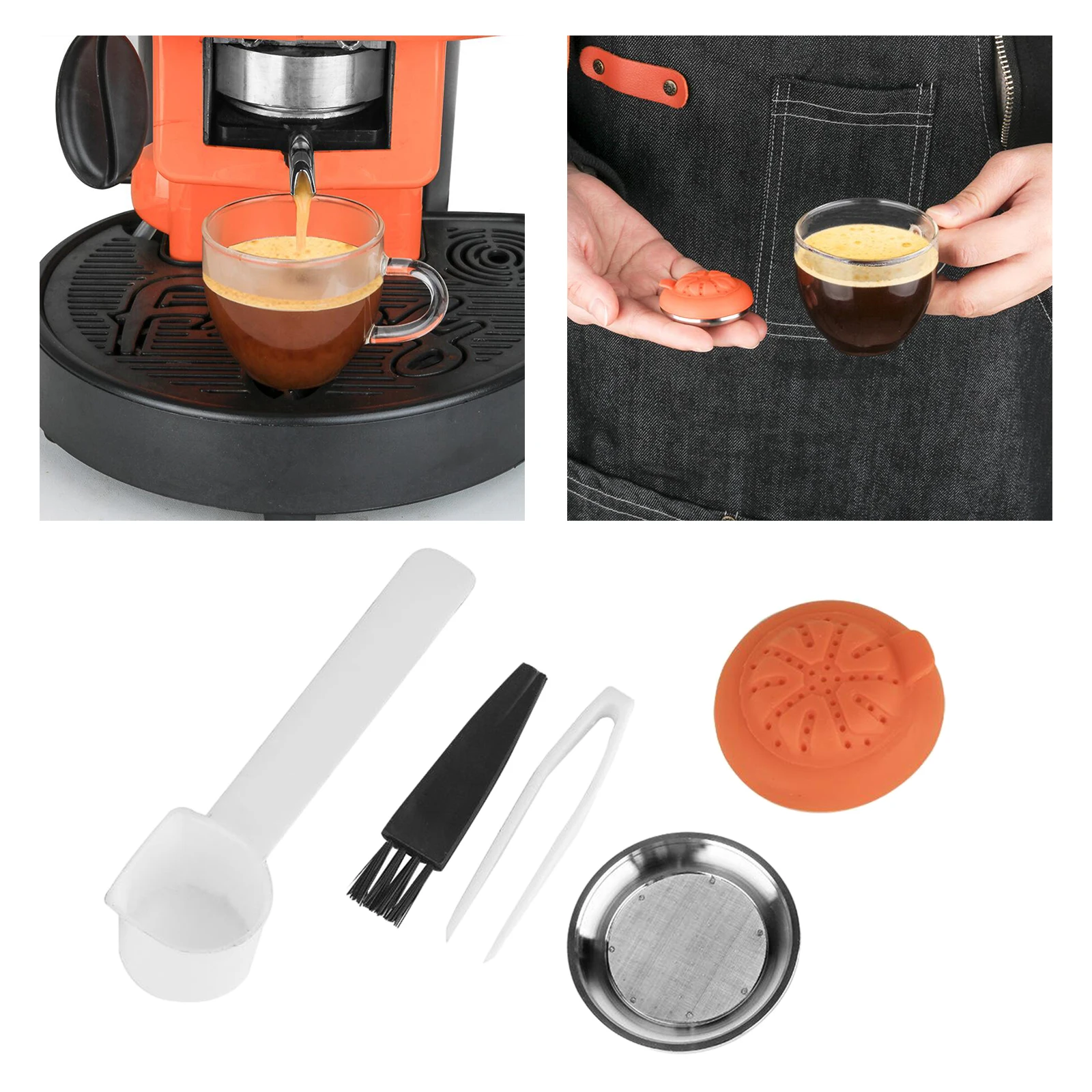 Reusable Coffee Capsules Pod Cup Stainless Steel Filter with Spoon And Brush | Дом и сад