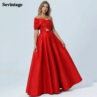 sevintage red a line satin prom dresses one shoulder pleats evening gowns plus size formal women wedding party dress bridesmaid