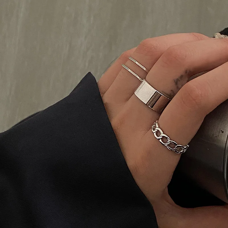 AOMU 3 шт./компл. Корейские панк винтажные металлические цепи Открытые Кольца для