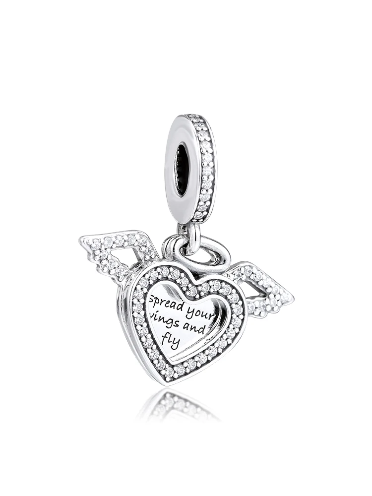 

Fits for Pandora Beads Bracelets 100% 925 Sterling Silver Jewelry Heart & Angel Wings Charms Free Shipping