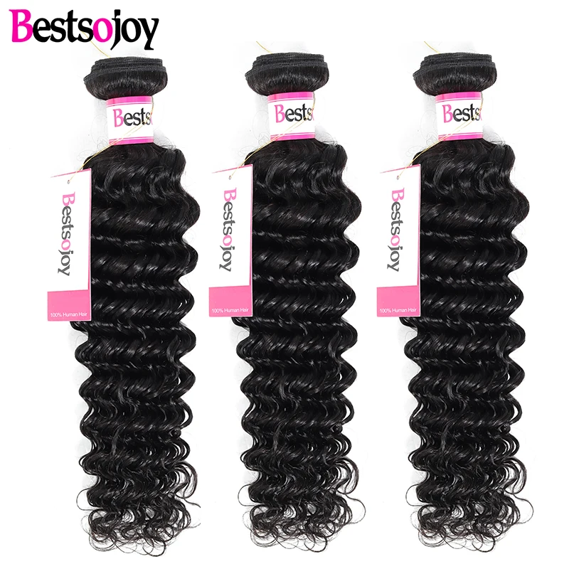 Bestsojoy глубокая волна пряди с закрытием человеческие волосы кружевом Remy