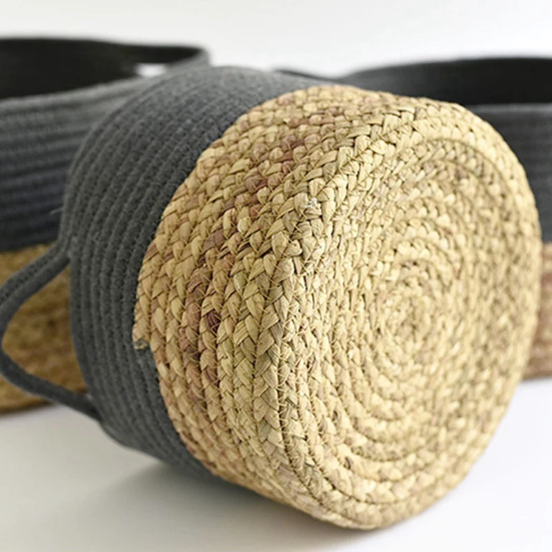 

Set Of 3 Natural Cotton Rope Storage Basket,Round Storage Organiser with Handle for Home Decor,Closet,Toys