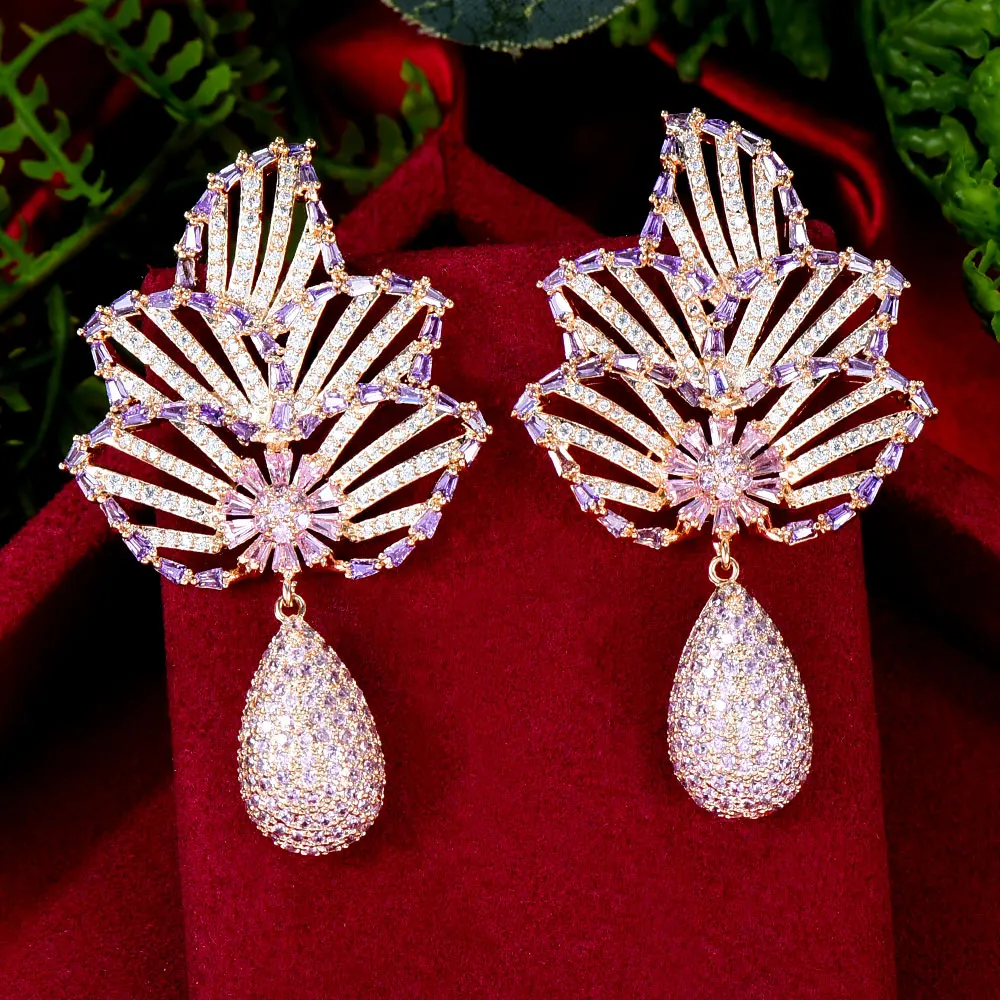 

GODKI трендовые серьги-капли с цветком в виде листьев для женщин, свадебные серьги из Кубического циркония в Дубае, свадебные серьги, ювелирны...