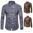 Рубашка мужская с леопардовым принтом, пикантная Модная рубашка для ночного клуба вечерние вечеринки, выпускного вечера, гавайская блузка Slim с длинными рукавами