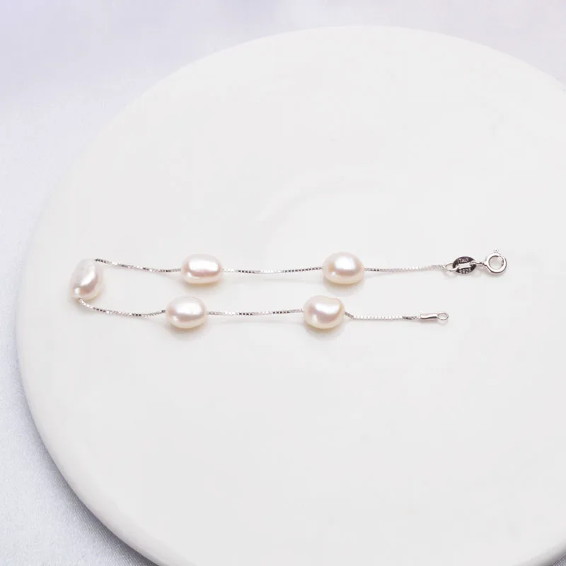 Женский браслет ASHIQI жемчужный из натурального серебра 925 пробы в стиле барокко 6 7