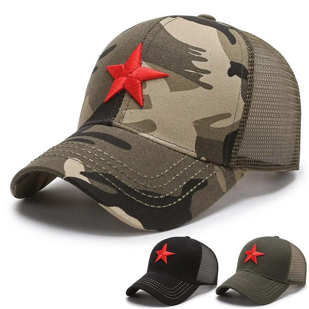 

Summer Baseball Cap For Men Military Style Cotton Red Star Mesh Hats Running Fishing Outdoor Fashion Male Sun Visor