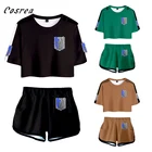 Футболка и шорты для косплея с героями аниме атака на Титанов, Летняя женская футболка с коротким рукавом атака на Титанов, спортивная одежда для девушек